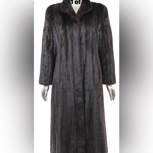Dark Brown Fur mink Coat genuine fur S long fur coat like new